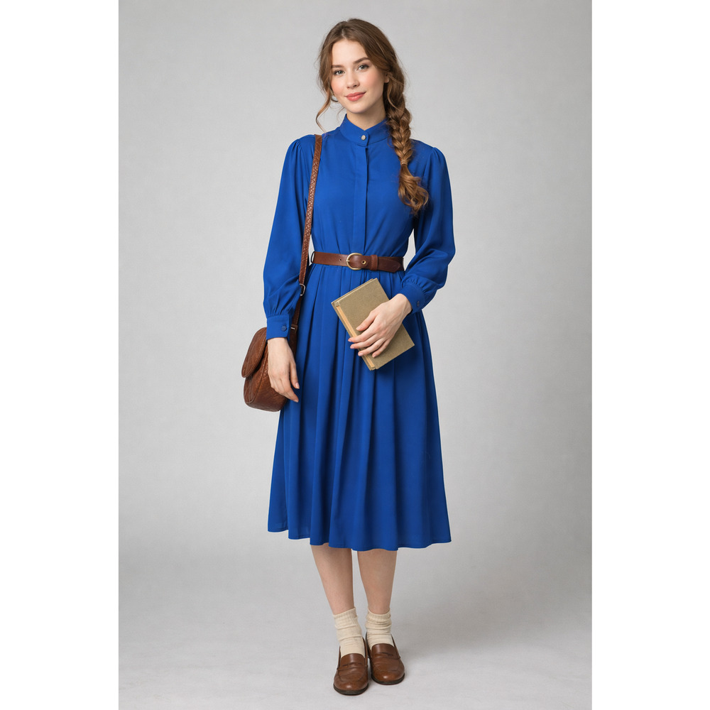 Vintage Jordache Cobalt Blue Pleated Midi Dress